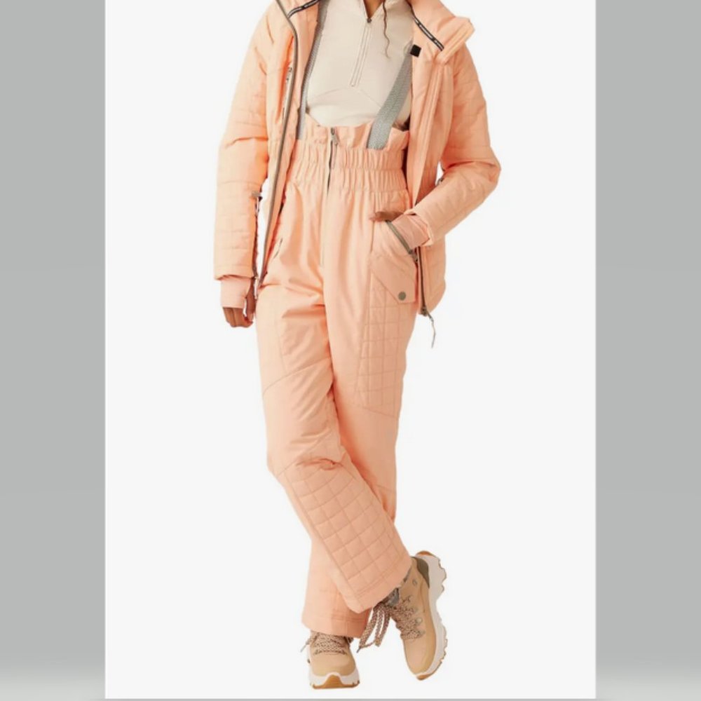 Free People Peach Quilted High-Waist Snow Pants